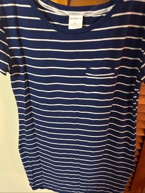 Liz Claiborne Navy & White Striped Pocket Tee Night Shirt